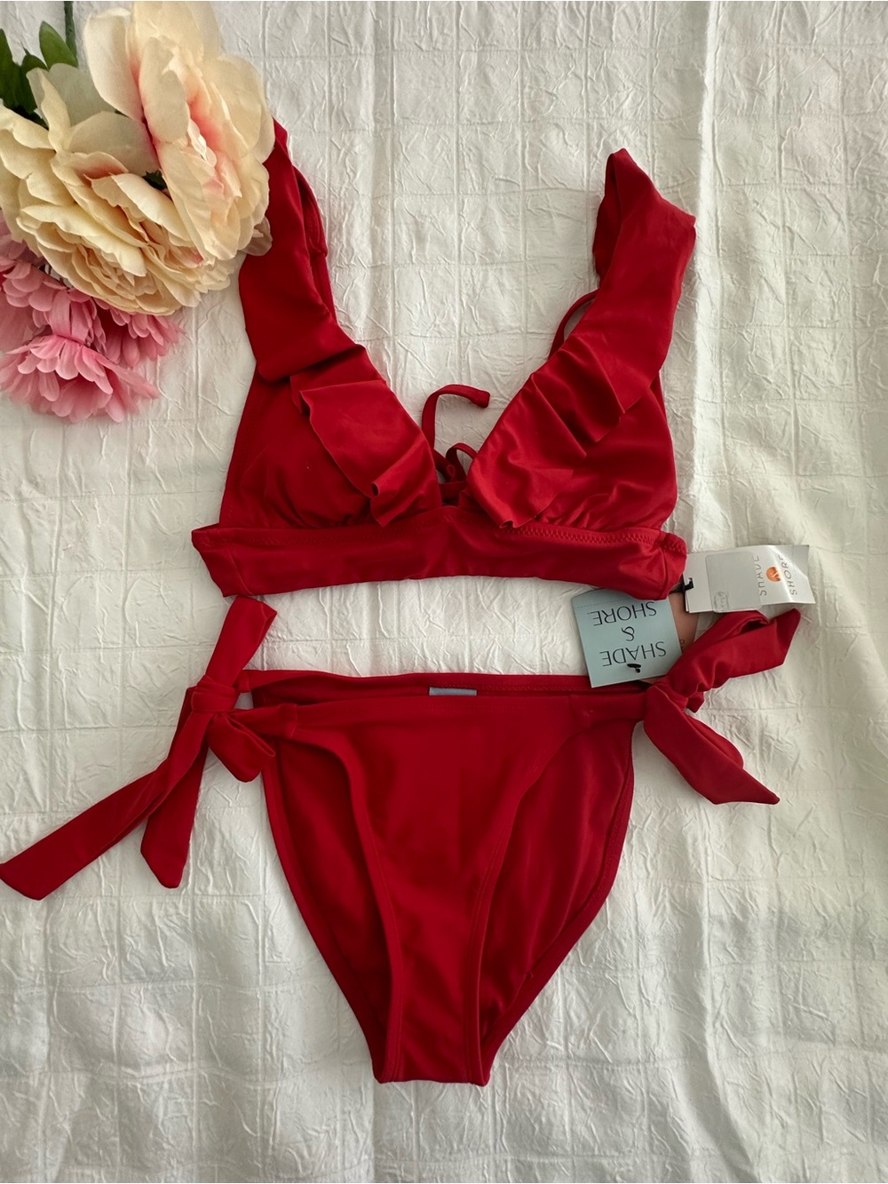 Shade & Shore Red Ruffle Triangle Bikini